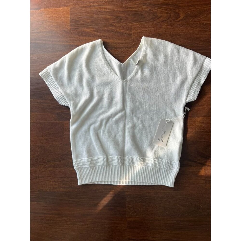 NWT Joie 100% Cotton Short Sleeve V Neck Sweater Off White XS/S